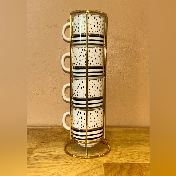 Set of 4 Porcelain Stacking Espresso Cups With  Rack Made By Grace Teaware. - Picture 4 of 8